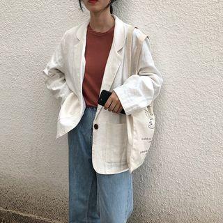 Single-button Lapel Collar Plain Blazer