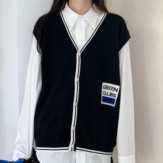 Contrast Trim Buttoned Knit Vest