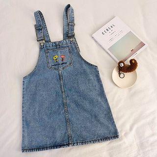 Picture Embroidered Pocket Denim Strap Dress