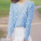 Heart Jacquard Sweater Blue - One Size