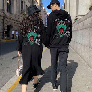 Couple Matching Dinosaur Print Hoodie / Midi Hoodie Dress