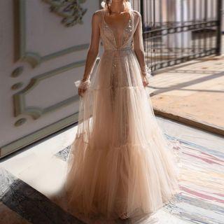 Spaghetti Strap Backless Sheath Evening Gown