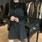 Long-sleeve Top / Spaghetti Strap Tweed Mini A-line Dress