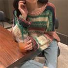 Round-neck Striped Long Sleeve Knit Sweater As Shown In Figure - One Size