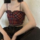 Cropped Plaid Camisole Top Red - One Size