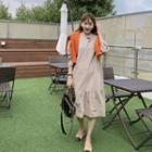 Frilled Stand-collar Oversized Long Dress Beige - One Size