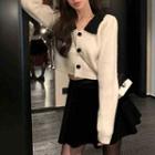 Collared Cropped Cardigan / Mini A-line Skirt / Set