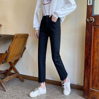 High-waist Frayed Plain Jeans