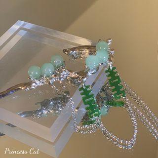 Faux Gemstone Chain Hair Stick Green - One Size