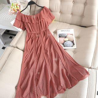 Ruffle Sequin Off-shoulder Dress