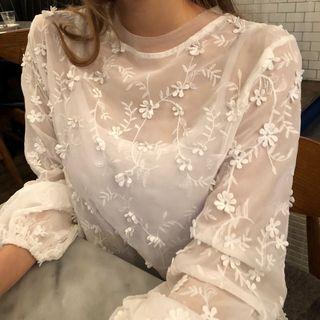 Flower Applique Long-sleeve Top