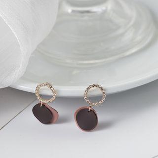 Rhinestone Hoop & Disc Dangle Earring Era055-05 - 1 Pair - Black & Pink & Gold - One Size