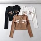 Long Sleeve Lettering Zip-up Crop Top