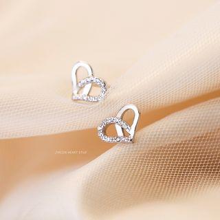 925 Sterling Silver Rhinestone Heart Earring Silver - One Size