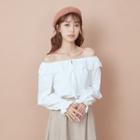 Puff-sleeve Linen Top 01 - Off-white - One Size