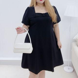 Plus Size Puff-sleeve Bow Accent Midi A-line Dress (various Designs)