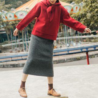 Set: Tie-neck Hoodie + Midi Skirt