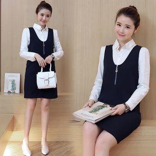 Set: Long-sleeve Shirt + Pinafore Dress