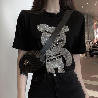 Bear Sequined Short-sleeve T-shirt As Shown In Figure - One Size