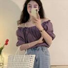 Puff-sleeve Off-shoulder Blouse Purple - One Size