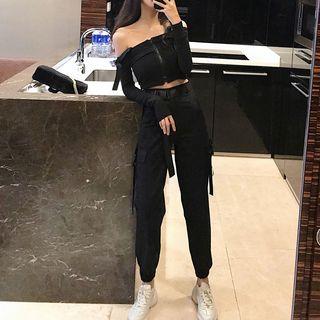 Long-sleeve Cold Shoulder Top / Cargo Pants