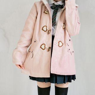 Cat Embroidery Hooded Toggle Coat