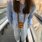 Cable Knit Sweater / Leopard Print Wide Leg Pants