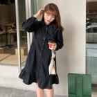 Long-sleeve Plain Ruffle Shirtdress