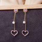 Heart Rhinestone Faux Pearl Dangle Earring 1 Pair - E826-1 - Purple & Gold - One Size