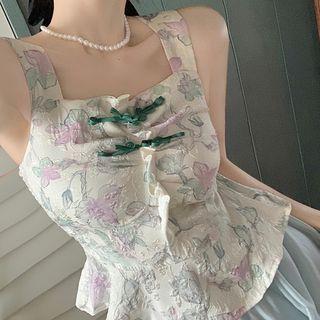 Floral Print Frog Buttoned Camisole Top