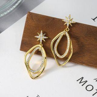 Rhinestone Star Irregular Alloy Hoop Dangle Earring 1 Pair - Silver Stud - As Shown In Figure - One Size