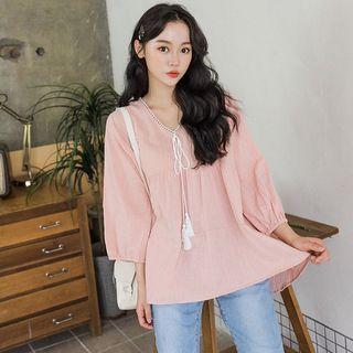 Plus Size 3/4-sleeve Tassel-detail Top