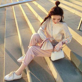 Set: Long-sleeve Knit Top + Cropped Dress Pants