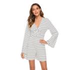 Long-sleeve Striped Bow Accent Playsuit
