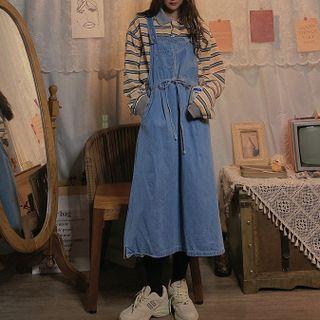Washed Midi A-line Denim Overall Dress