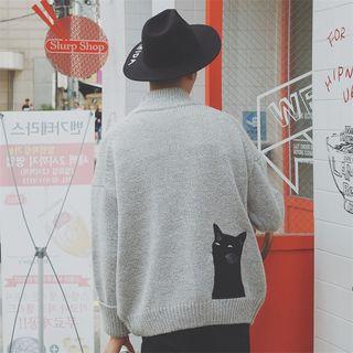 Cat-embroidered Knit Sweater
