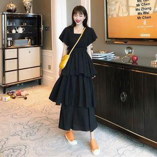 Ruffle High-waist A-line Midi Dress