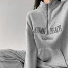 Zipper High-neck Embroidered Loose Sweatshirt In 6 Colors