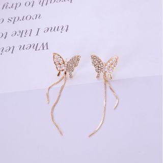 Rhinestone & Faux Pearl Butterfly Dangle Earring E2603-1 - 1 Pair - As Shown In Figure - One Size
