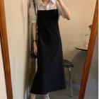 Striped Short-sleeve Shirt / Strappy Midi Dress