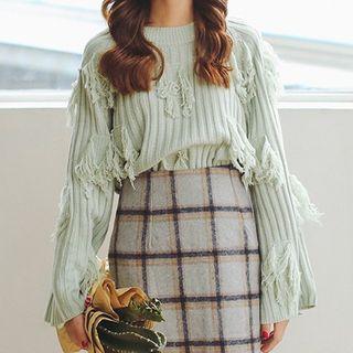 Tasseled Ribbed Knit Sweater