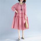 Long-sleeve Gingham Midi A-line Dress As Shown In Figure - One Size