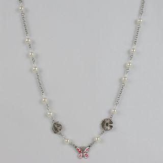 Faux Pearl Butterfly Chain Necklace Silver - One Size
