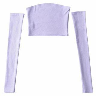 Set: Plain Crop Bandeau Top + Arm Sleeves