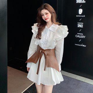 Long-sleeve Shirt Dress / Waist Belt