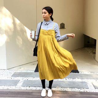 Pleated Midi Spaghetti Strap Dress