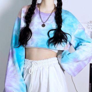 Tie Dye Cropped Sweatshirt Purplish Blue - One Size