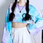 Tie Dye Cropped Sweatshirt Purplish Blue - One Size