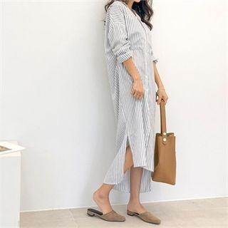 Dip-back Striped Shirtdress