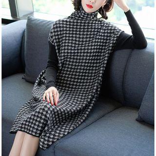 Turtleneck Houndstooth Midi Sweater Dress